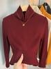 Luxurious Women's Coffee Velvet High-Neck Top: Stylish, Age-Reducing, Fleece-Lined, Warm, Solid Color.