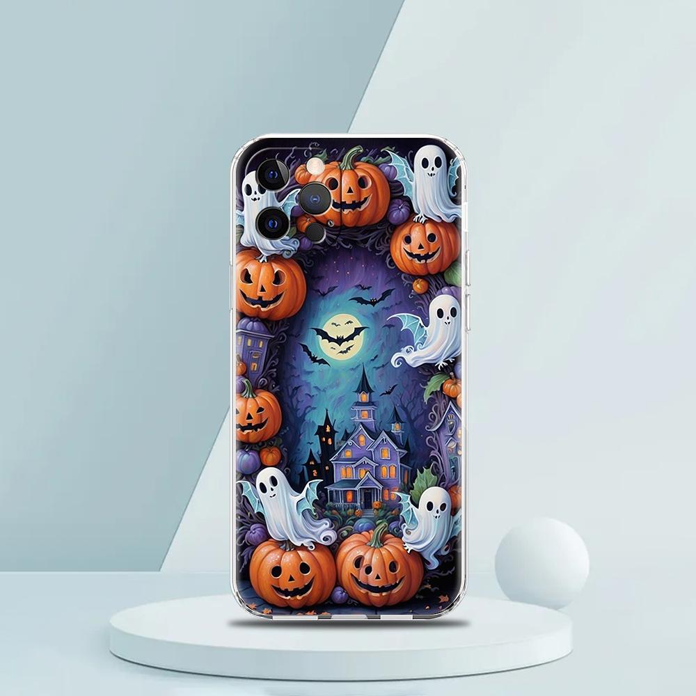 Soft TPU Transparent Phone Case Cover for iPhone 16 15 14 13 12 11 Pro Max XR 8 7 Plus Shockproof Shell Halloween Style Pattern