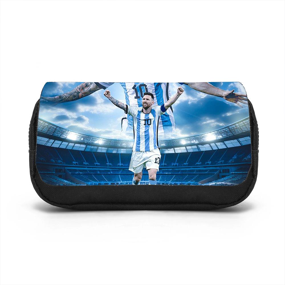 Leer, Reizen Grote Capaciteit Schrijfgerei Organizer Tas M-Messi Dubbellaags Etui Voetbalster Studenten Pennenbakje