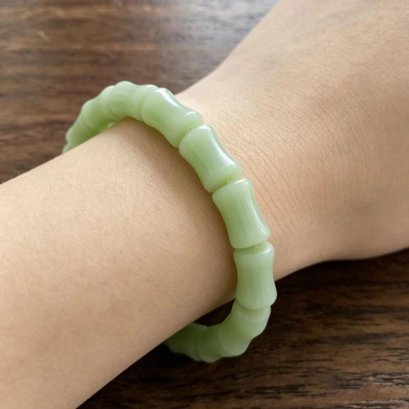 Imitation Jade Bamboo Shape Beaded Bracelets For Women Healing Jewelry With Elastic Cord