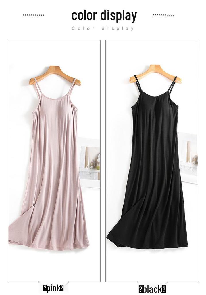 Women's Summer Strappy Nightgown with Built-in Bra - Loose & Long Pajama Dress