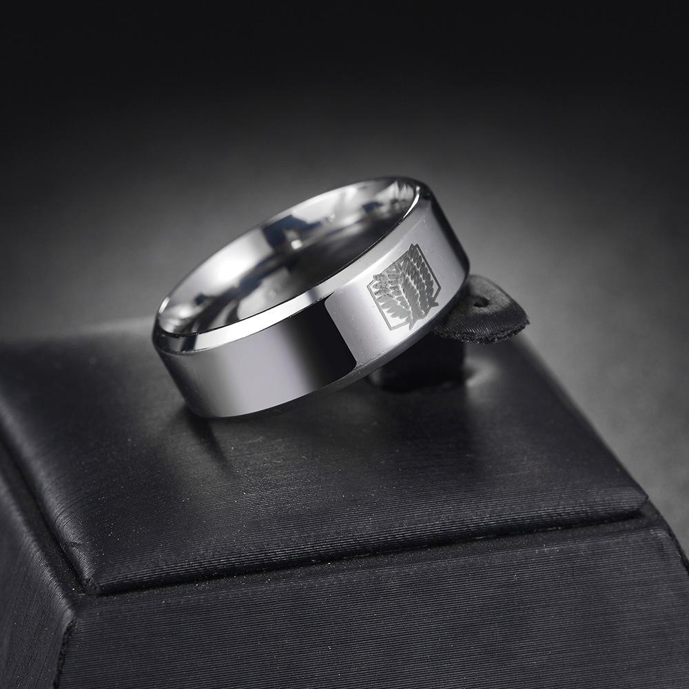 Simple Jewelry 8MM Bevel Edge Glossy Ring Laser Laser Wing of Freedom Ring