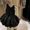 Kinderbekleidung Mädchen Sommer Rückenfreies Kleid Koreanisches Blütenknospen-Westenkleid Baby-Sommerkleid Flauschiges Kleid Schwarzes Kleid