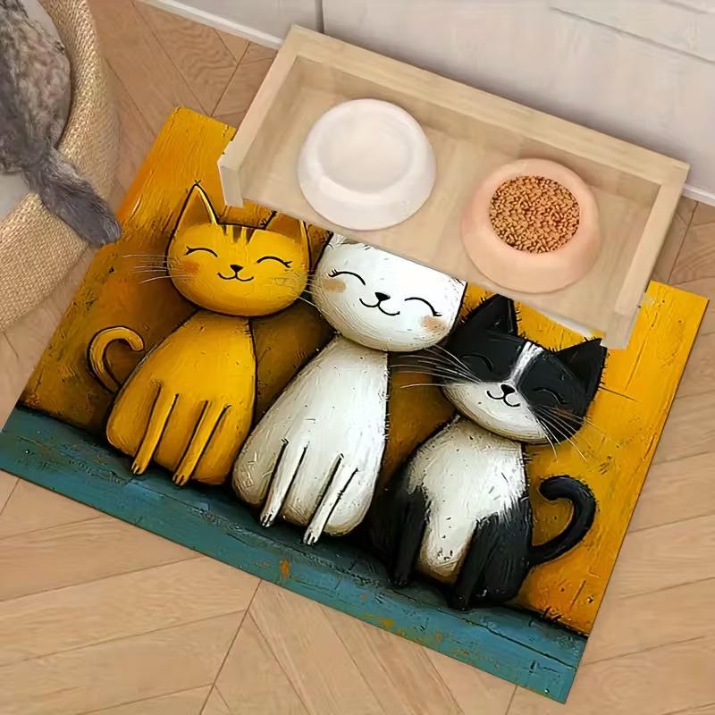 Cartoon Diatom Mud Pet Feeding Mat - Water-Absorbent, Anti-Slip, Dirt-Resistant, Dustproof, Easy-Clean for Cats & Dogs.