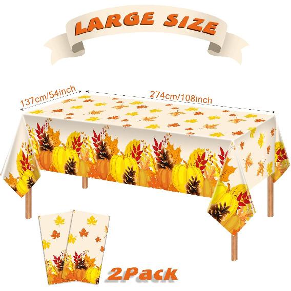 Thanksgiving Fall Disposable Tablecloth, 2 Pack Rectangle Fall Pumpkin Tablecloth Thanksgiving Table Covers Plastic for Fall Theme Harvest Party