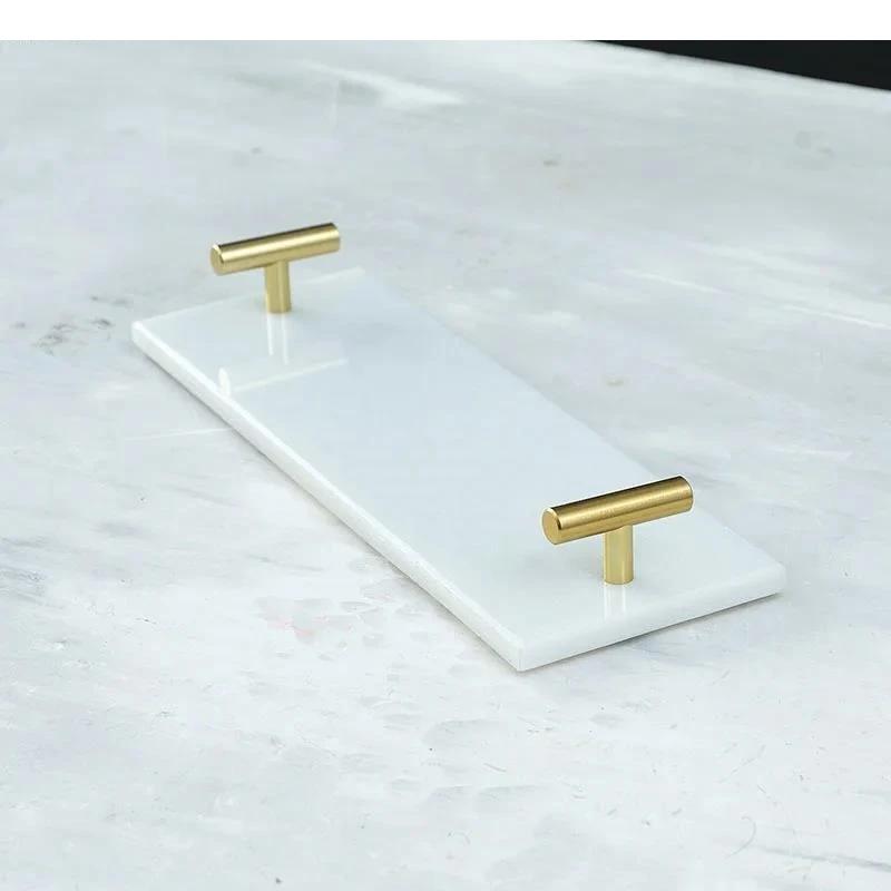 Natural Marble Trays Decorative Golden Handle Bathroom Shelf Dressing Table Cosmetics Jewelry Organizer Tray Home Decoration