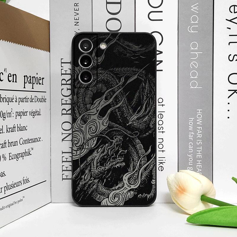 Ästhetische Stilvolle Coole Schwarze Drachen-Aufdruck Handyhülle für OnePlus 12 13 R 11 10 9 Pro Nord 4 2T CE5 CE2 ACE2 ACE3 5G Weiche Hülle
