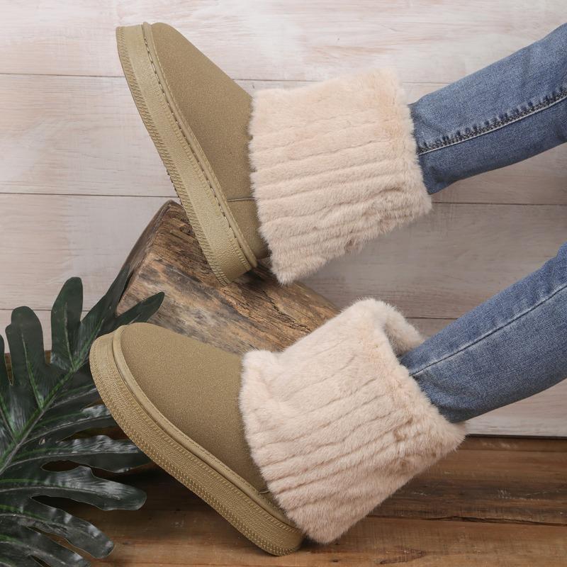 Autumn and winter fashion new thick-soled round head fluffy flanged short boots velvet warm versatile warm snow boots