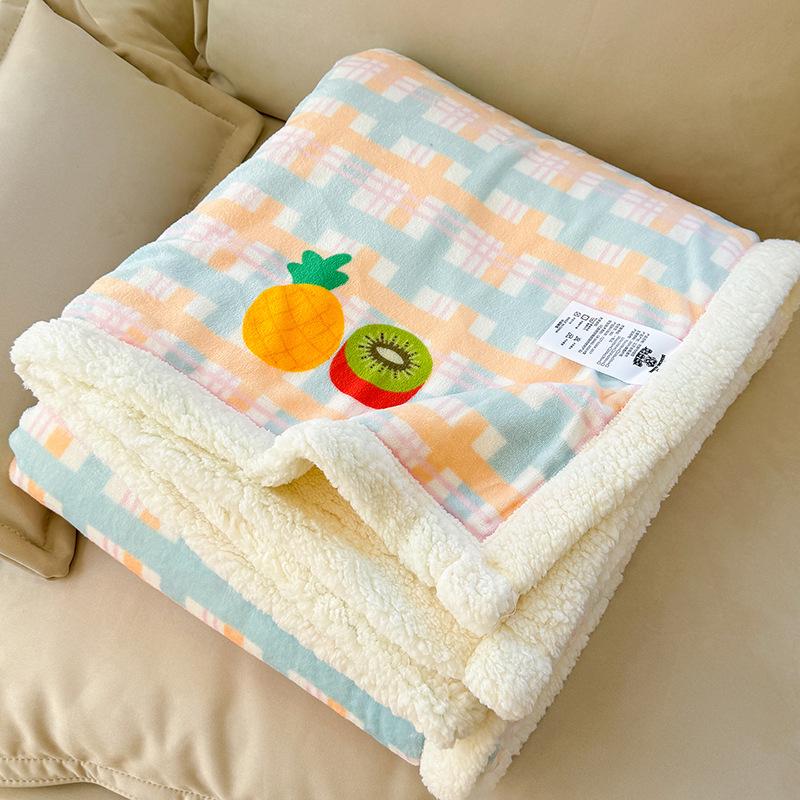 Autumn/Winter Double-Layer Milk Velvet Blanket Cartoon Printed Thick Warm Office Nap Blankets Lamb Cashmere Leisure Sofa Cover