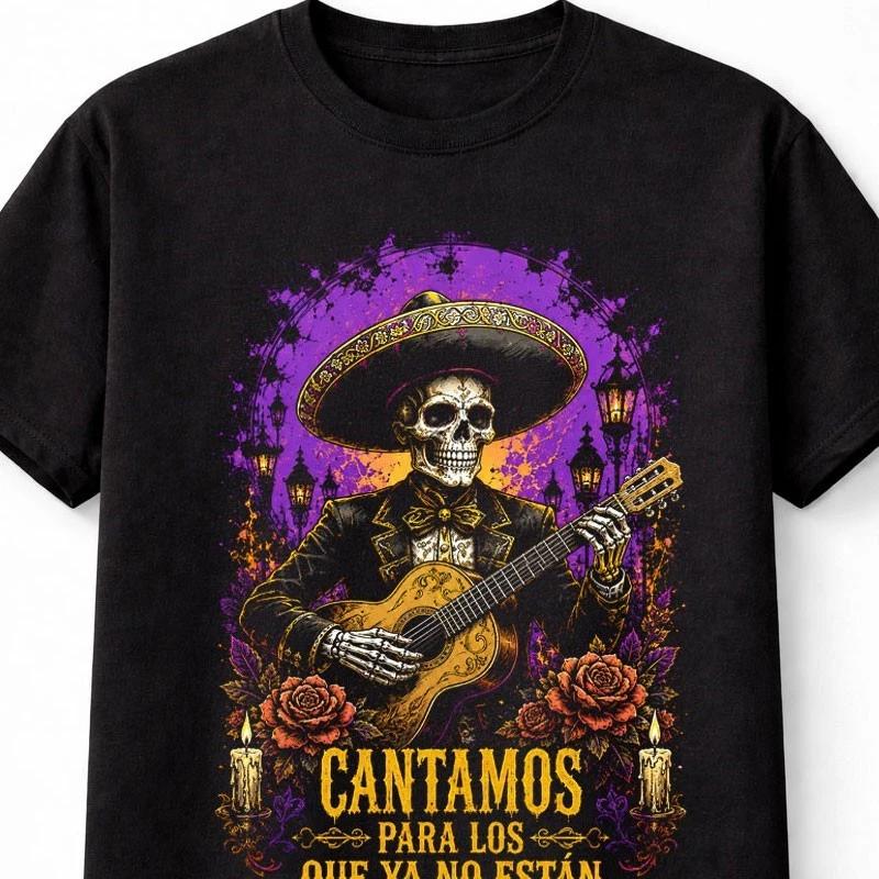 Dia de los Muertos Mariachi Skeleton Guitar Graphic Unisex TShirt S
