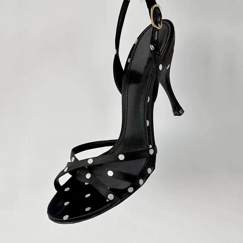

Fashion 2025 New Polka Dot Black and White Sandals Women s High Heels Go Out Light Sexy 40 чёрный