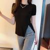 2024 Trendy Black Slim Fit Side-Slit Tee - Women's Chic Short-Sleeve Top