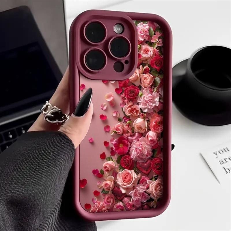 Romantic Rose Petal Art Phone Case for iPhone 17 16 15 14 13 12 11 Series Pro Max Plus Double Layer Protection
