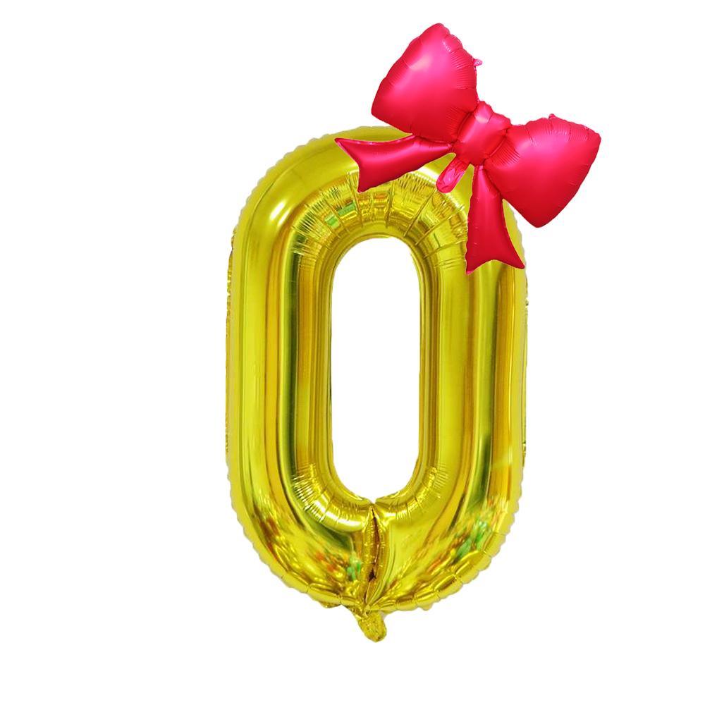 2Pcs 40Inch Gold Number Foil Balloon with Cute Bow Balloons For Kids Baby Girl 1st Birthday Party Decoration Favors Supplies