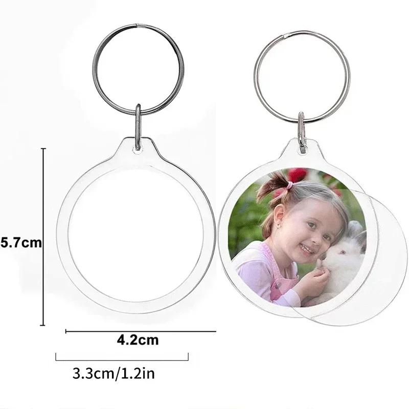 5/50pcs 2025 New Acrylic Transparent Blank Inlaid Photo Keychains Photo Frame Keychain Holder DIY Split Keychain Gift