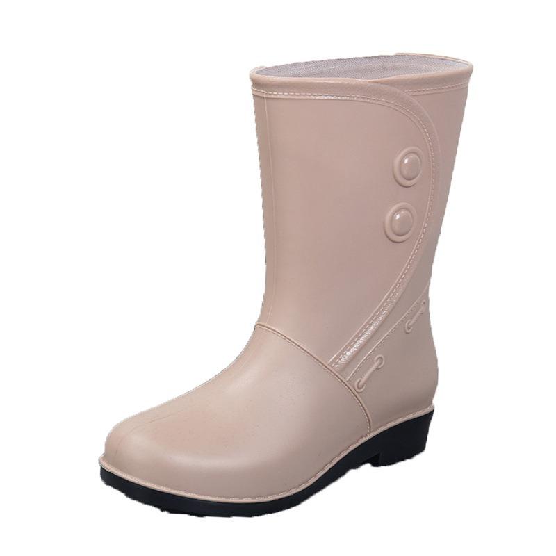 Gum Boots Water Boots Medium Tube Waterproof Shoes Rain Shoes Water Treading Work Rain Boots Women's Summer Rubber Shoes Adult Fashion Non-slip Shoes