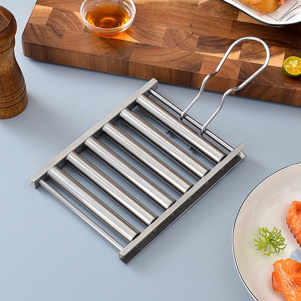 Stainless Steel Sausage Roller Rack with Comfort Handle Hot Dog Roller Grill Rack Portable Sausage Grills Holder