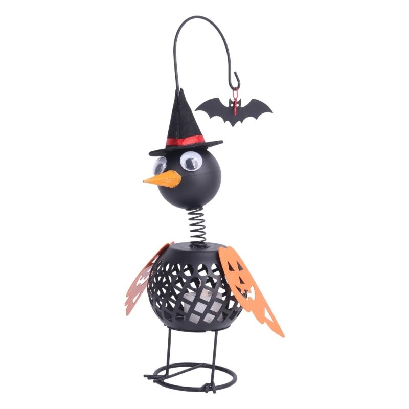 Iron Crow Halloween Decors Metal Lantern Tealight Candle Holder Figurine Witch Hat Pumpkin Wing Bat Accent