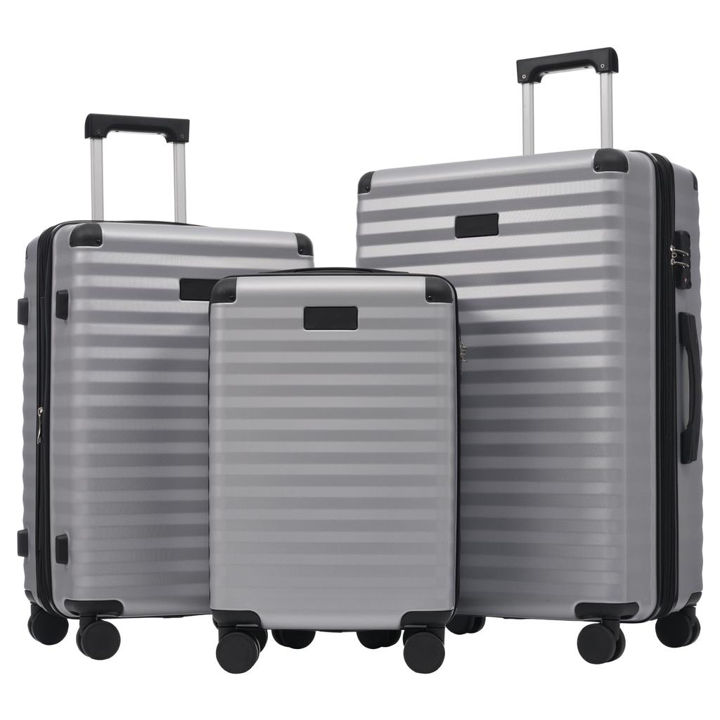 Kofferset 3tlg, Hartschalenkofferset Reisekofferset, Erweiterbar Trolley Koffer mit TSA Schloss,, Teleskopgriff, klappbarer Becherhalter, ABS