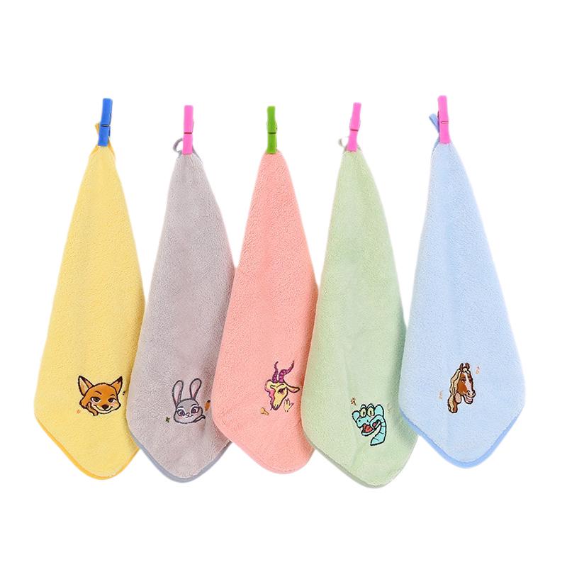 Cartoon Rabbit & Fox Embroidered Coral Fleece Towel for Kids - Absorbent & Quick-Drying