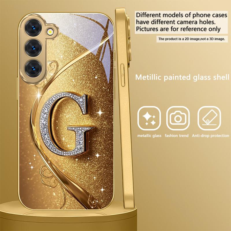 Shining and dazzling "G" For Samsung Galaxy S26 S20 FE 21 22 Ultra 23 Plus 24 Ultra 25Ultra S21+ 22Plus Golden glass phone case