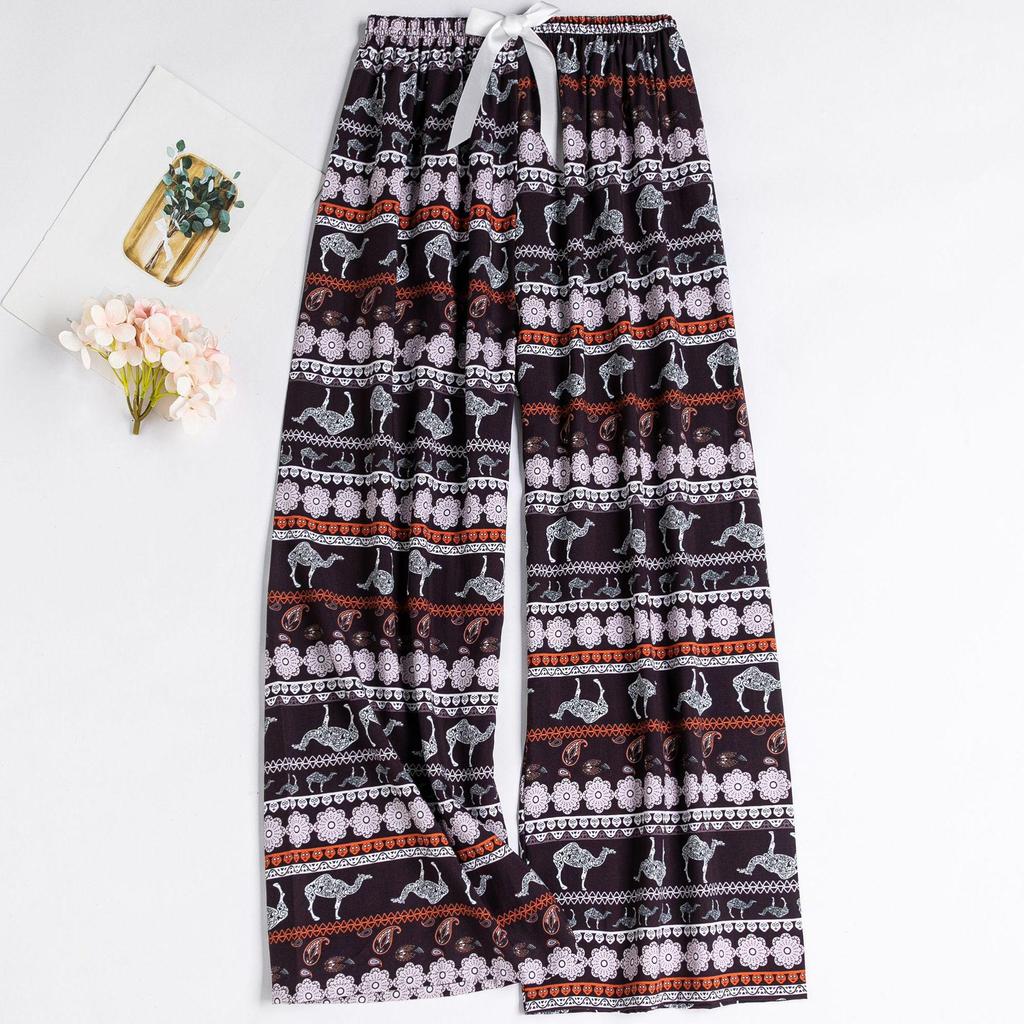 Women's Floral Cotton Silk Pajama Pants, Mosquito Repellent, Outdoor & Home Wear, Plus Size, Lightweight Summer Style.