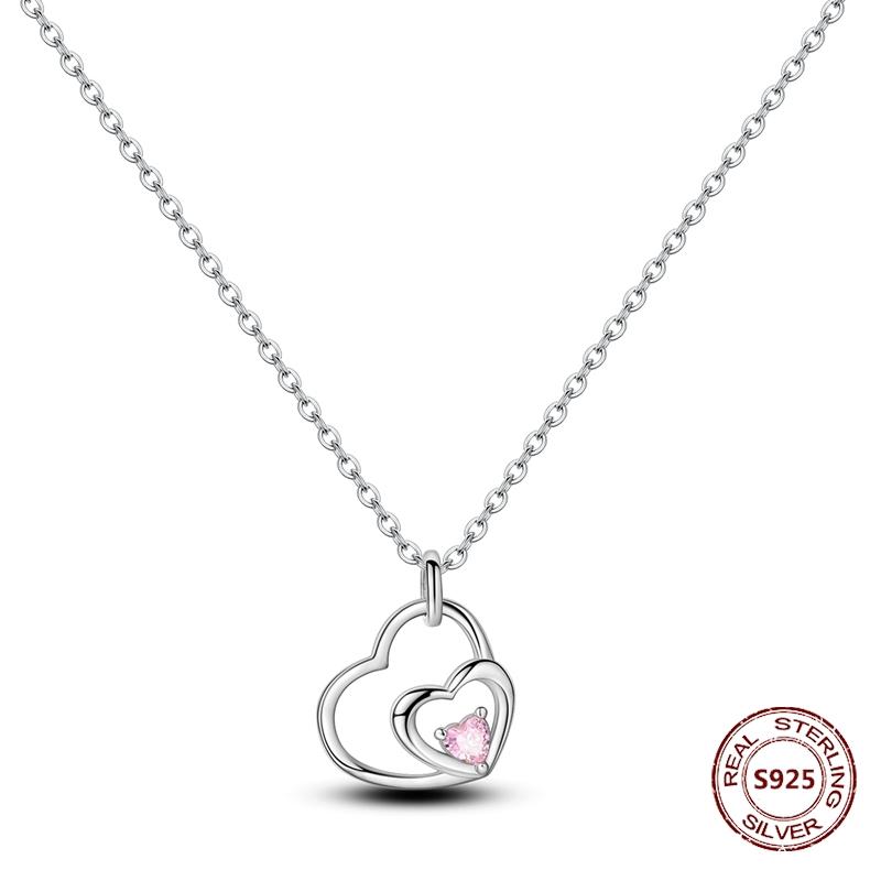 Heart to Heart Necklace Copper Metal Authentic Original Love Heart Pendant Bead Component Chain Link Designed For Women Wedding Engagement High