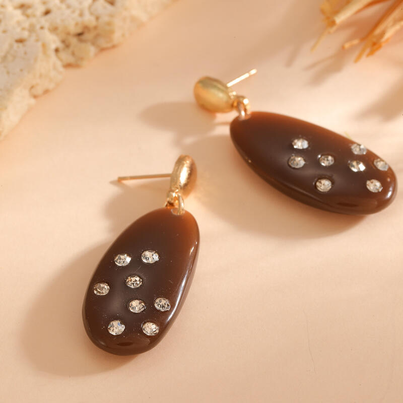 Exaggerated Long Oval Resin Dangle Earrings for Women Ladies Vintage Rhinestone Colored Water Droplet Earrings Jewelry Wholesale