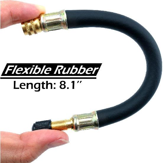 Quacc 8.1" Flexible Tire Valve Extension Adapter with Cap, Rubber Tyre Inflator Extension Adaptor Air Extender for Most Auto E-Scooter Tractor