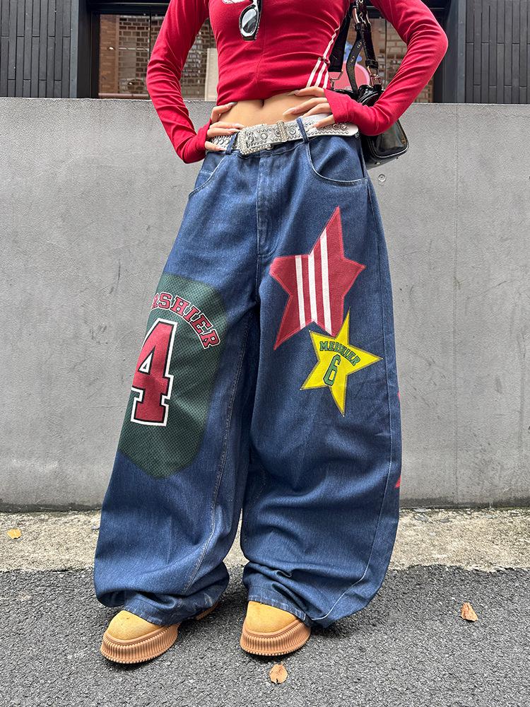 

Унисекс Ретро Джинсы Клеш с Звездным Пэчворком XL