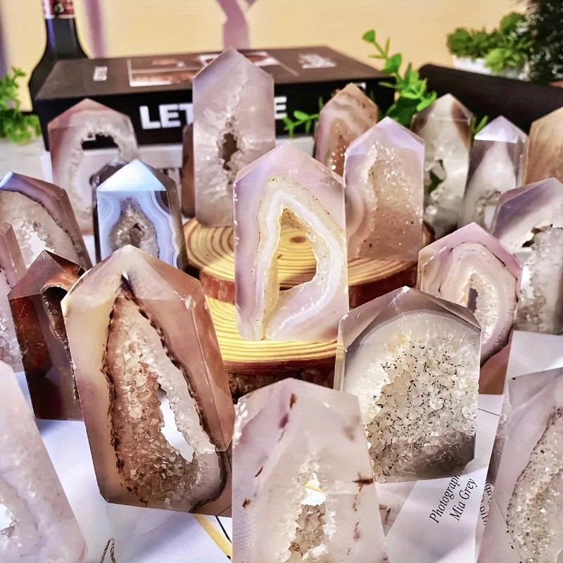 Polished Agate Flame Geode Prism: Natural Crystal Home Decor