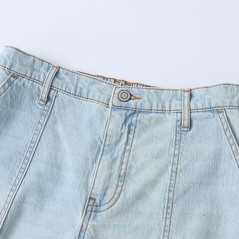 Foreign Trade European and American Single Women clothes Straight Pants Jeans 2025 Autumn New Half Elastic Waist Loose Wide Leg Pants