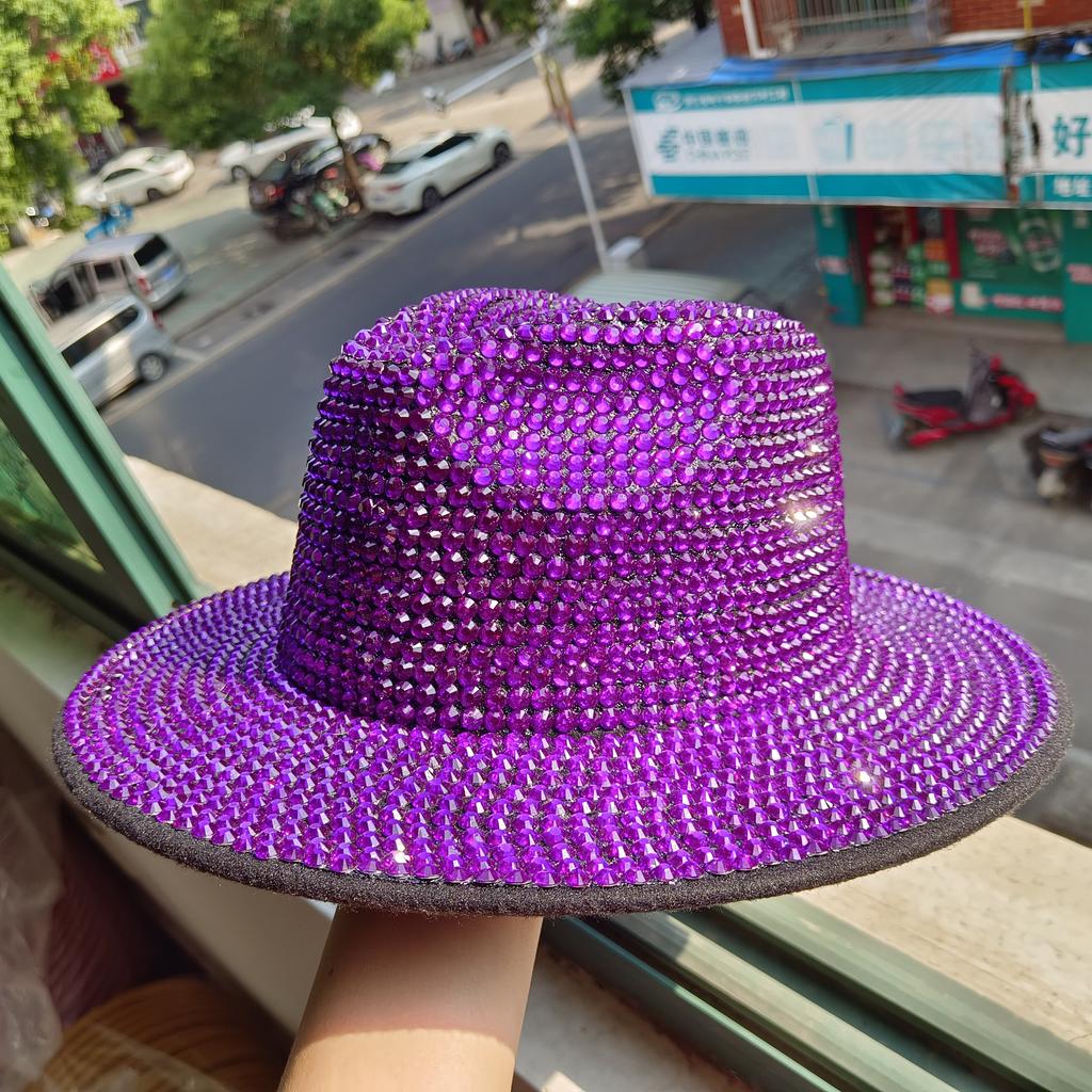 Rhinestone Fedora Jazz Hats Cowboy Hat For Women And Men Double-Sided Color Cap Red With Black Diamond Fedora