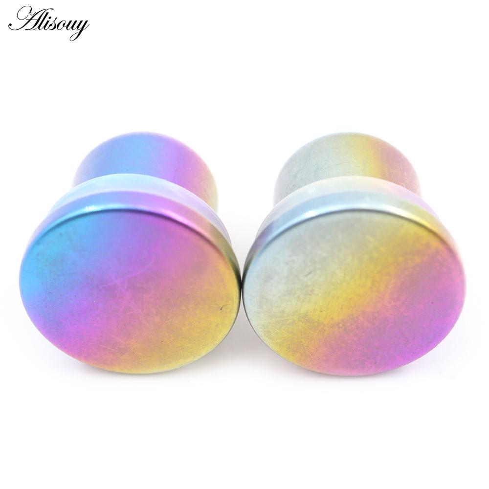 Alisouy 1PC Titanium Gradient Barevný válec Náušníky Kuželové špunty Tunel Expander Nosítka Náušnice Piercing Body šperky