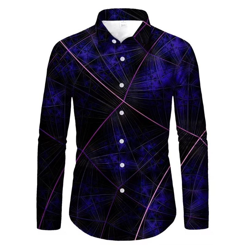 Men's Long Sleeved Shirt, Lapel Shirt, Men's 3D Printed Color Splash Casual Long Sleeved Fashionable Printed Shirt