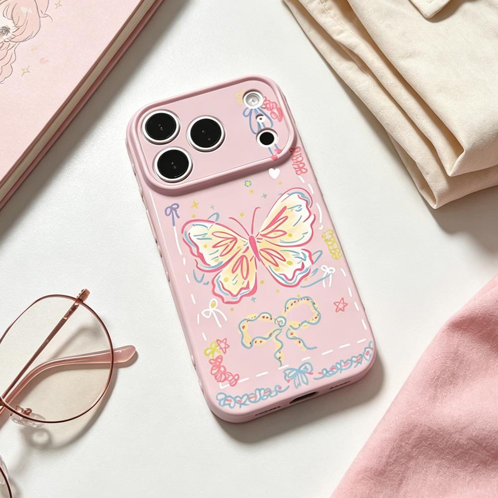 Pink Edge Butterfly Is Suitable for Anti-drop iPhone17Pro Mobile Phone Case Female 17PROMAX Apple 16 Protective Case New Model