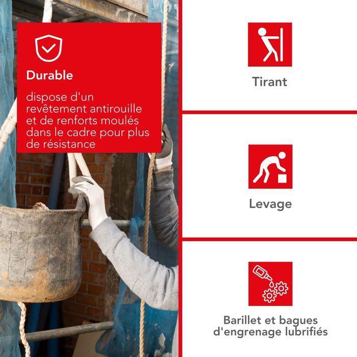 Treuil Manuel - PEREL - 250 Kg - Revêtement noir électrostatique - Engrenage lubrifié - Manivelle moulée