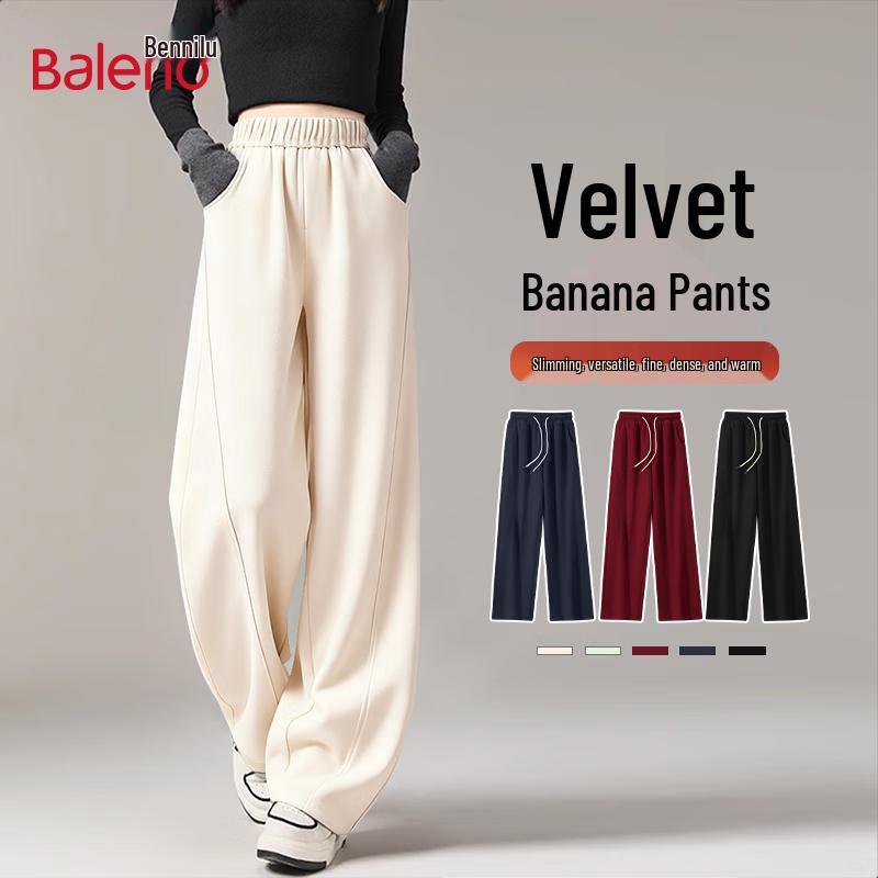 Baleno Women's Fleece-Lined High-Waist Curved Wide-Leg Pants