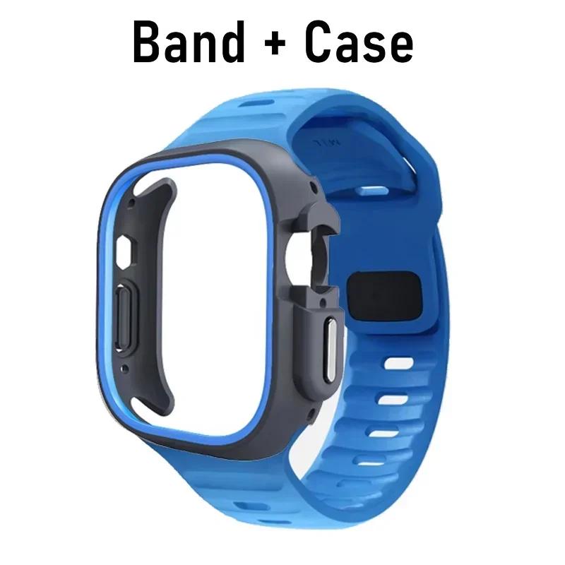 TPU Case+Silicone Strap for Apple Watch Band Ultra 49mm Sport Band for Iwatch Series10 9 8 7 6 SE 5 4 46mm 45mm 44mm 41 40 42mm