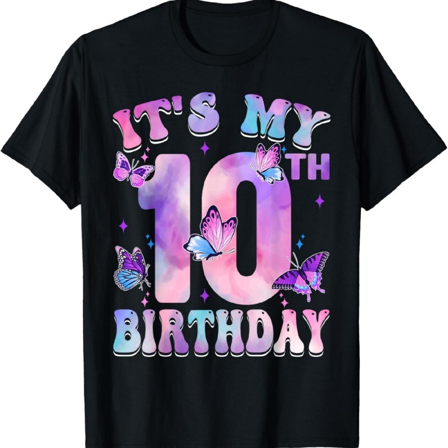 It s My 10th Birthday Butterfly Theme 10 Year Old Party Girl T-Shirt XXXXXL разноцветный