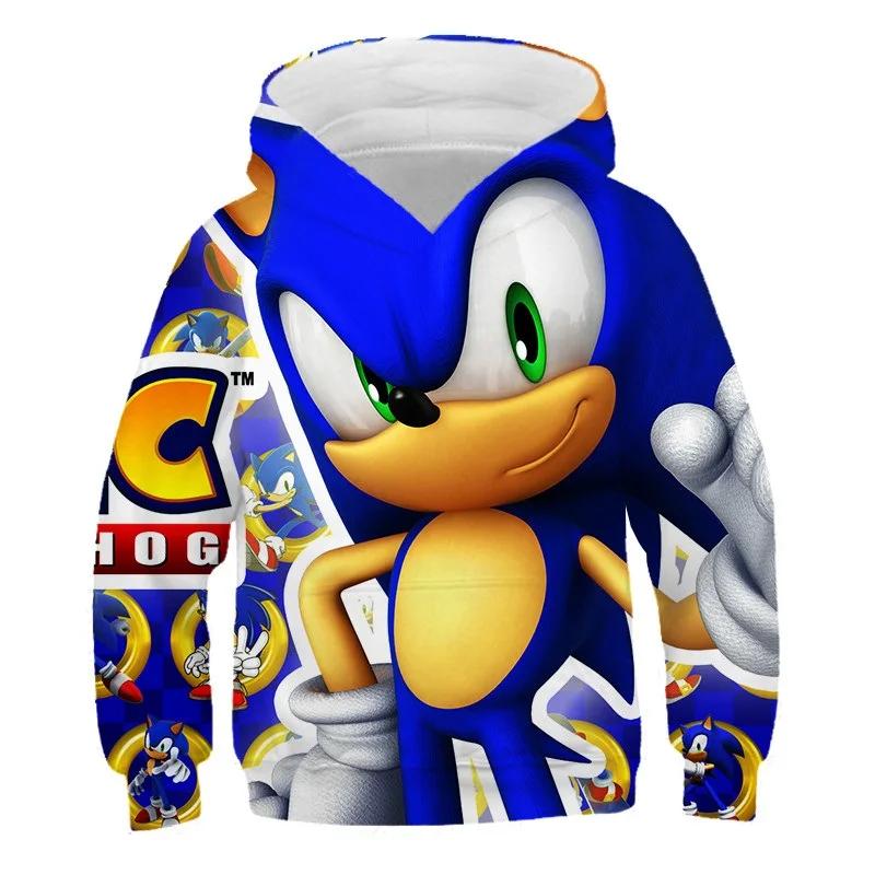 2026 Sonic 2 Ubrania Dziecięce Moda Bluza Z Kapturem Dla Dzieci Chłopcy Dziewczynki Dzieci Jesień Długi Rękaw Drukowane Bluzy Anime Fajne Koszulki