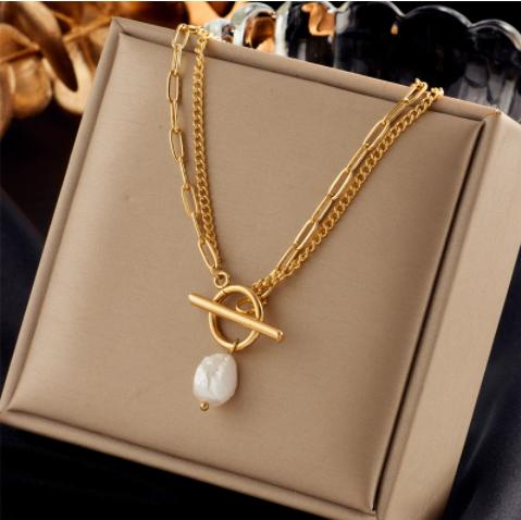 SHC43A-SHC68A Custom Fashion Pendant Necklaces Women's Jewelry Stainless Steel Chokers Pearl Chains Necklace Set for Women Girls