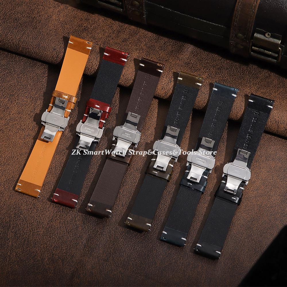 Premium Cowhide Watch Band Butterfly Buckle Stitching Calfskin Strap for Omega Wristband 18/19/20/21/22/24mm Bracelet for Seiko