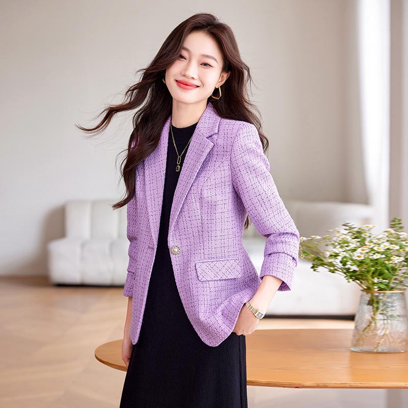Women's Petite Purple Wool Suit Jacket - High-End Spring/Autumn 2024 Collection