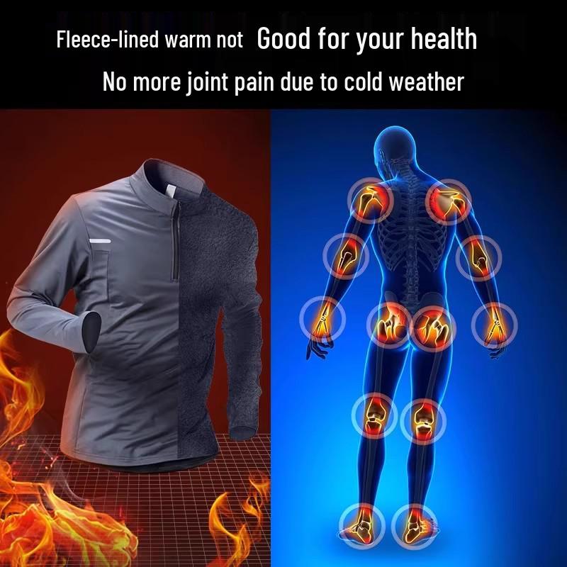 Men's Winter Quick-Dry Fleece Lined Half-Zip Long Sleeve Running Shirt