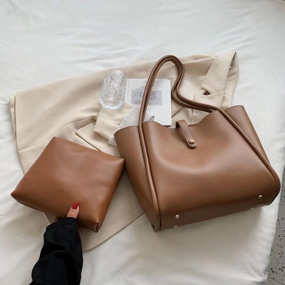 Simple Casual PU Leather Shoulder Bag French Style New Design Tote Bag Retro Underarm Bag  Travel