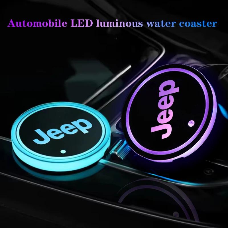 7 Colors LED Car Cup Coaster Smart Sensor Light Mat Automotive Interior Accessories for Jeep Wrangler Grand Cherokee Compass AKO1