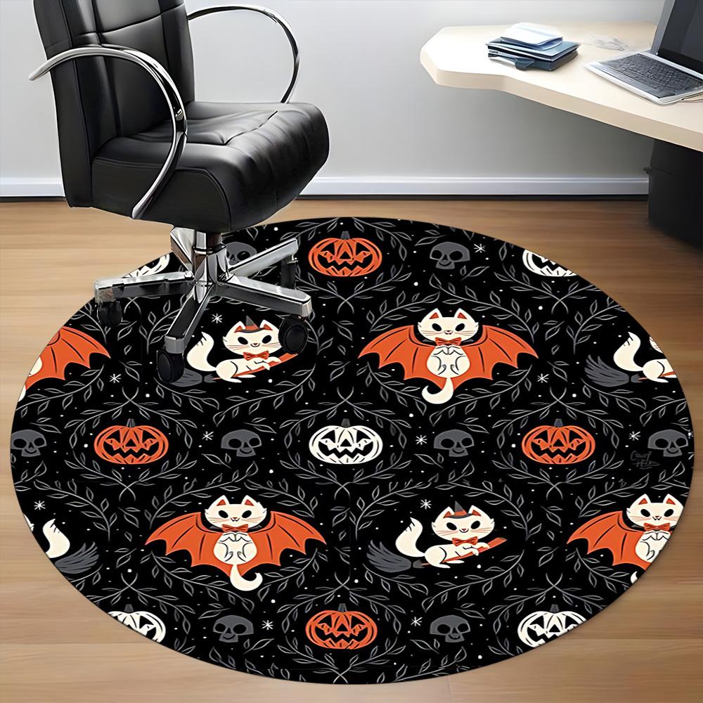 1pc Halloween Cats Office Round Area Rug, Under Office Chairs Bedroom Living Room Home Decor, Room Deco