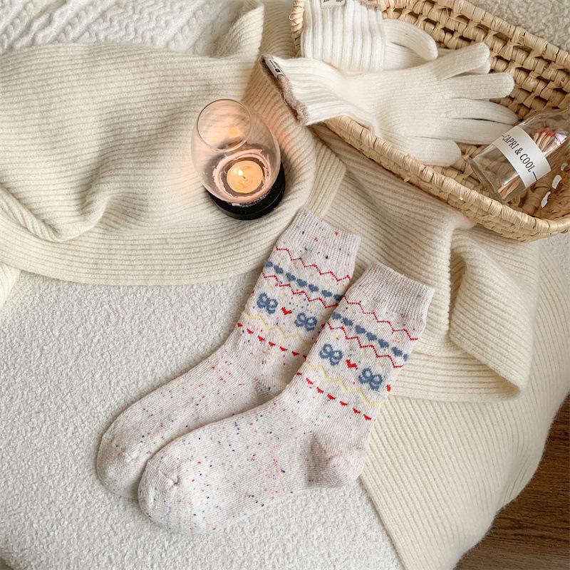 Summer Socks Boneless Stitched Cotton Socks Hollow Bow Thin Breathable Mid-High Thin Cotton Socks