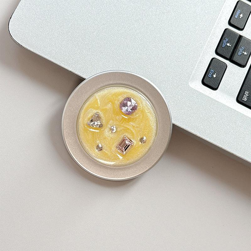 Korean Style Rhinestone Gemstone Phone Holder - Magnetic Round Finger Ring